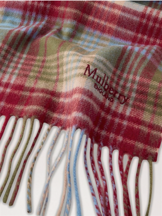 Mulberry Heritage Check Scarf Moss-Sky Blue